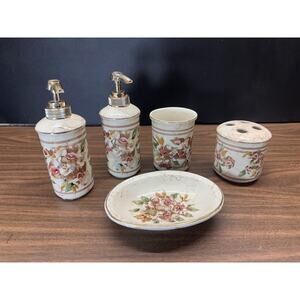 Vintage Croscill Cotswold Soap Dish Toothbrush Holder 2 Pump Dispensers & Cup